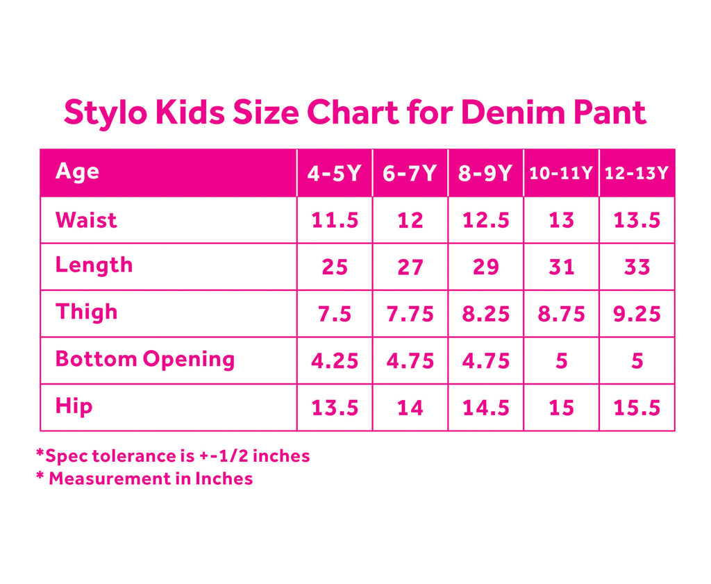 Kids Denim Pant Size Chart