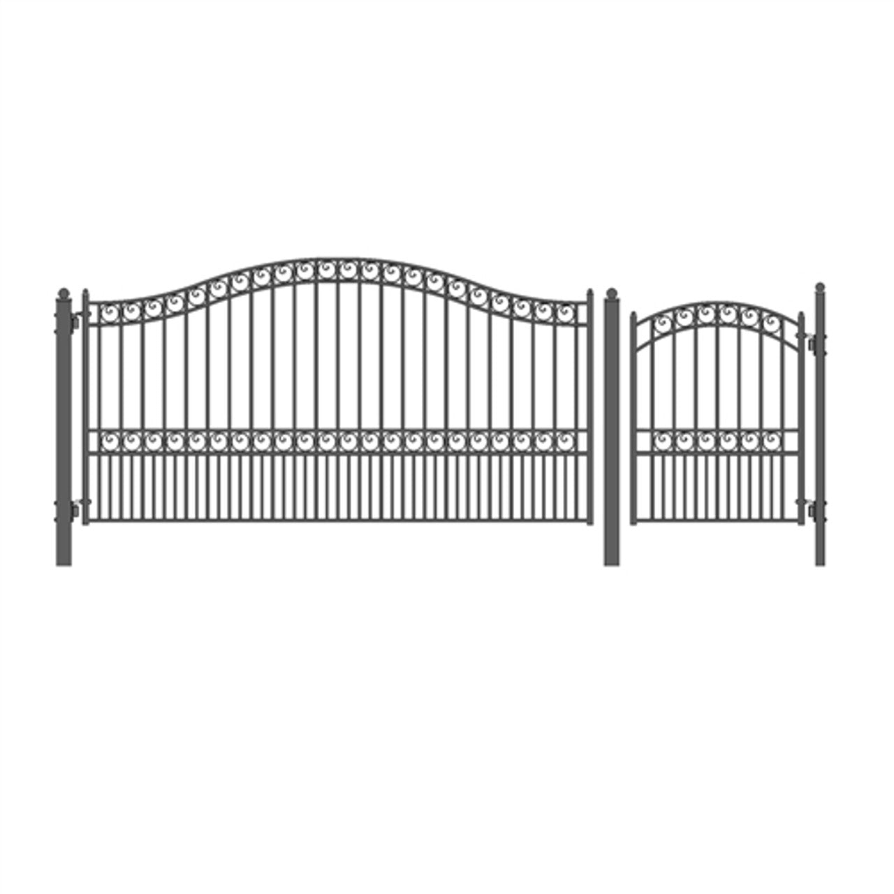 Aleko Steel Single Swing Driveway Gate - PARIS Style - 12 ft with Pedestrian Gate - 5 ft