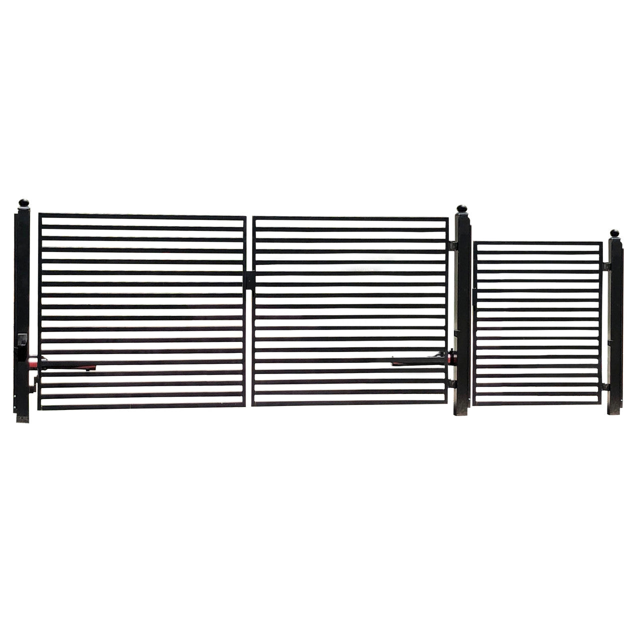 Aleko Steel Dual Swing Driveway Gate - MILAN Style - 14 ft with Pedestrian Gate - 5 ft