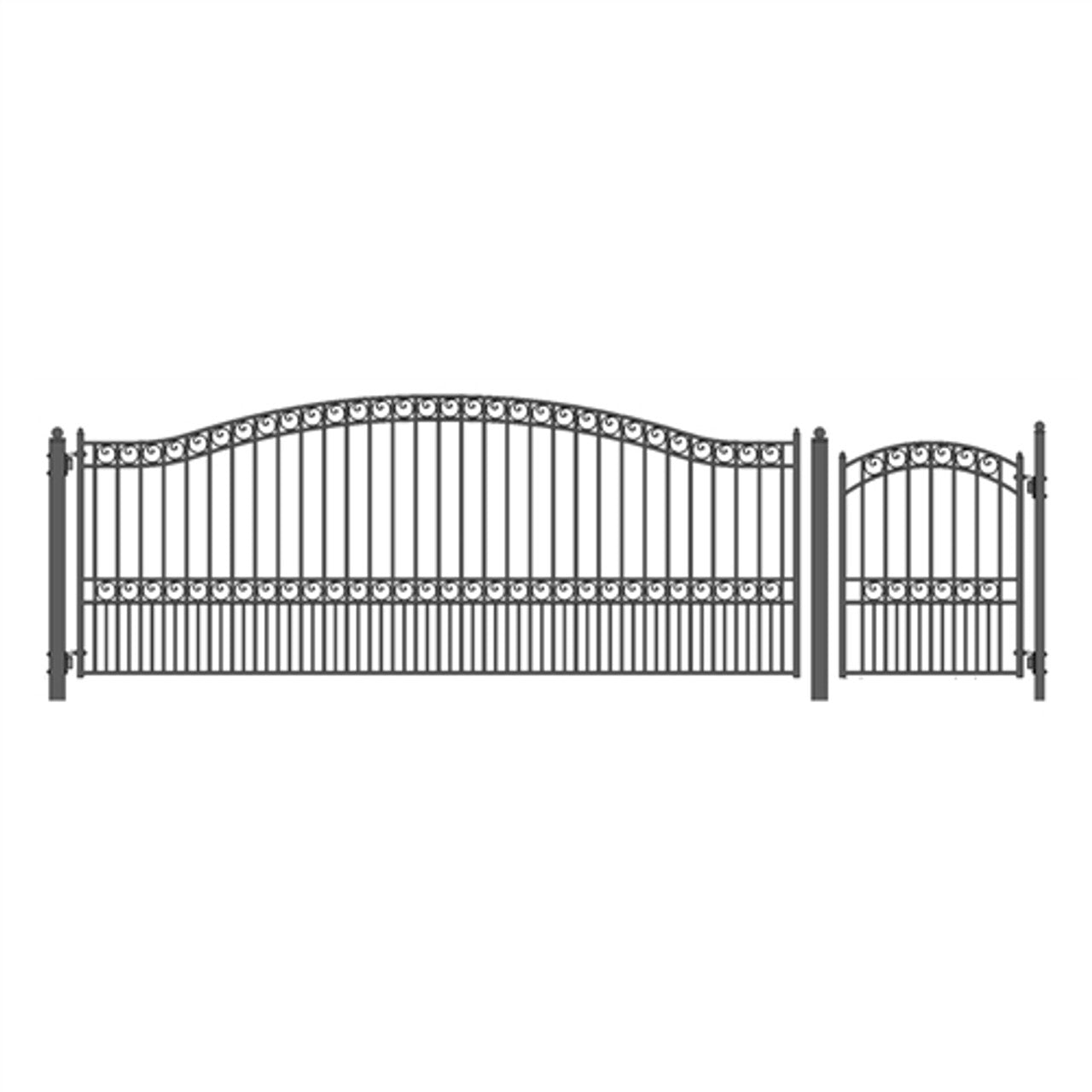Aleko Steel Single Swing Driveway Gate - PARIS Style - 16 ft with Pedestrian Gate - 5 ft