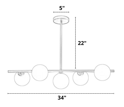 Five Bulb London Light Fixture Dimensions