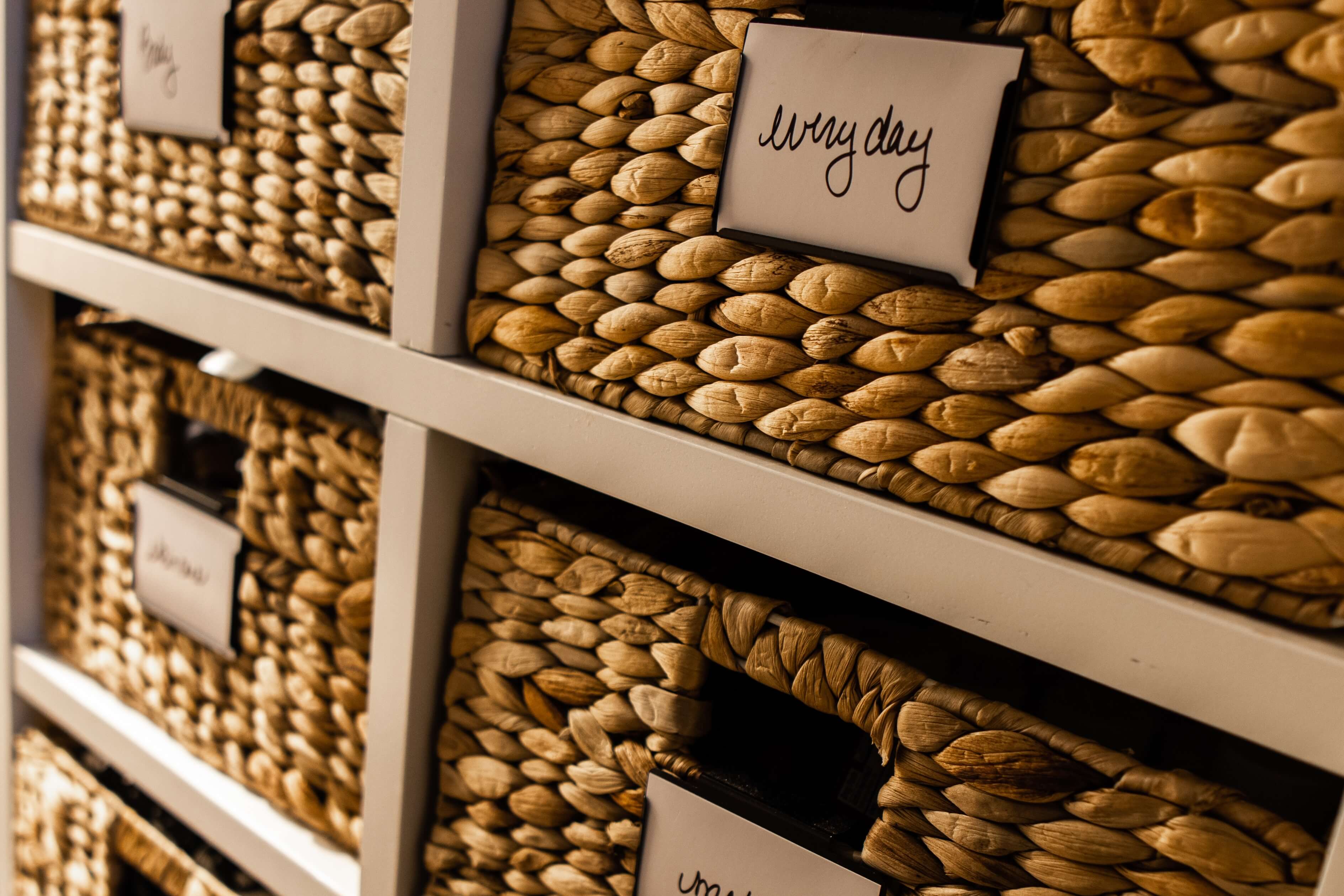 Practical storage baskets keeping items neatly organized.