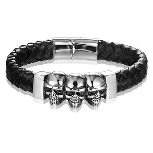 Trend Domineering Gothic Leather Woven Skull Bracelet Men Hip Hop Bracelet Fashion Rock Party Jewelry Gift - Feri Feri Max