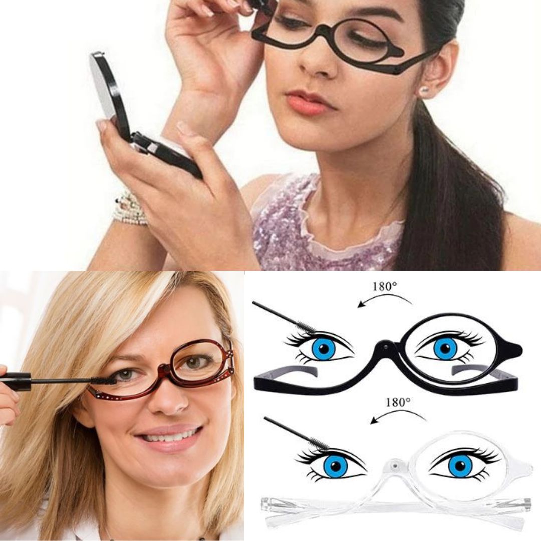 Gafas para maquillaje, gafas para maquillarse los ojos, lentes de aumento  de ojos, Maquillaje Gafas de Lectura Aumento Voltear Cosmético Lecotres,  herramientas esenciales de maquillaje femenino(#1) Ecomeon no