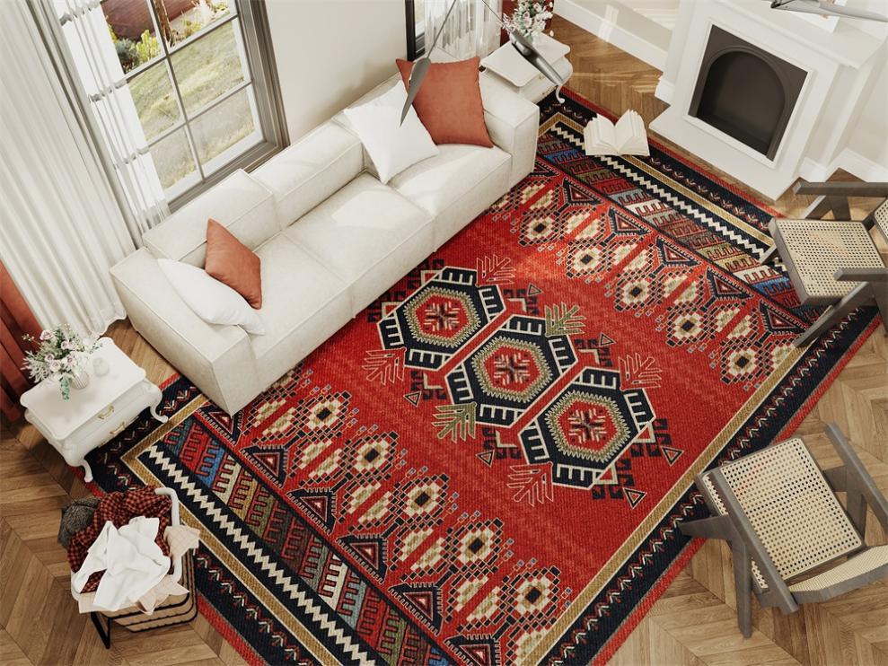 Rugitall Oriental Passion Red & Burgundy Rug all over the living room