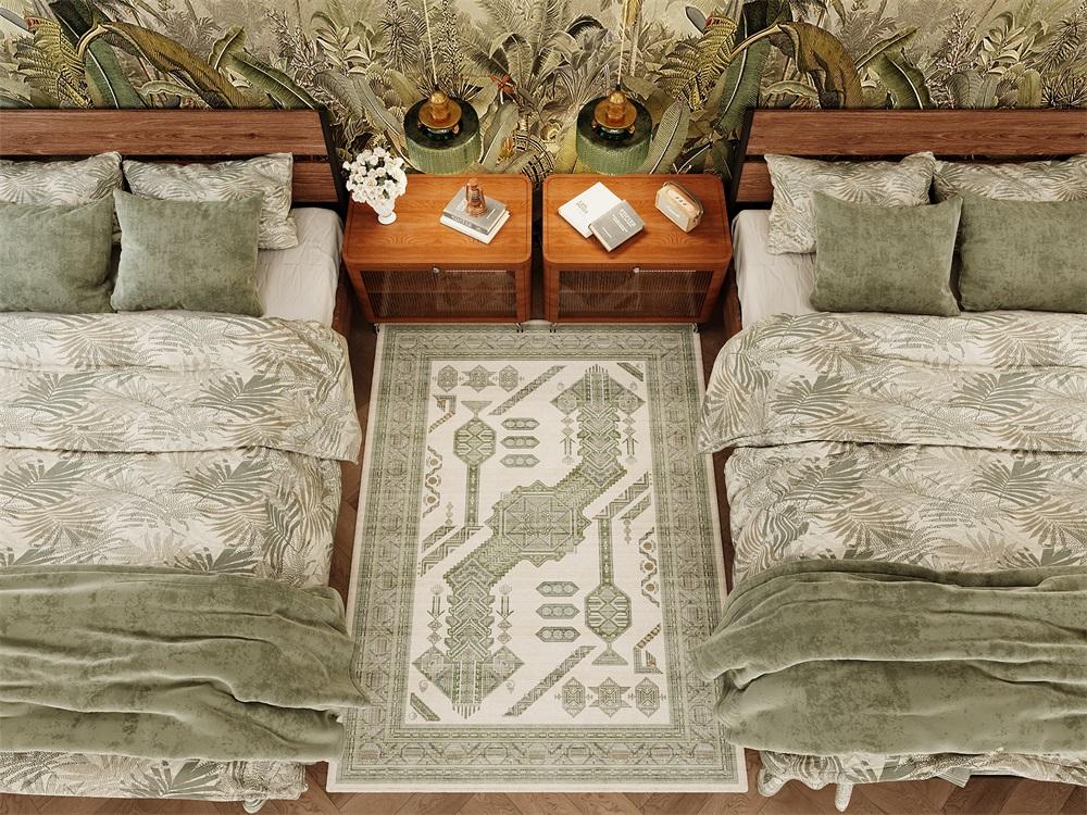 Rugitall Garden Maze Green Rug in large bedroom