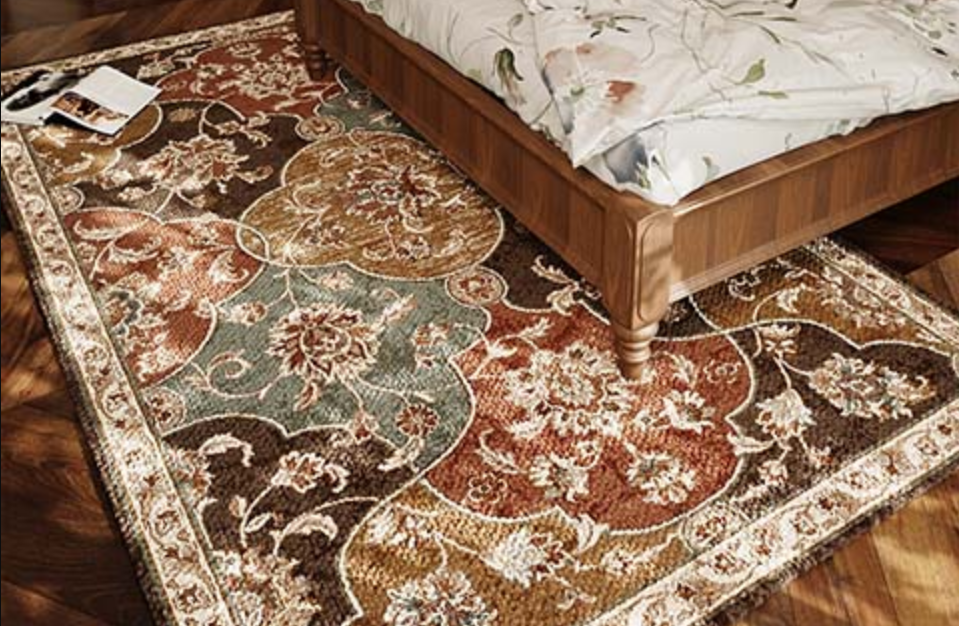 Rugitall Moroccan Floral Fusion Brown & Taupe Dining Room Rug in bedroom