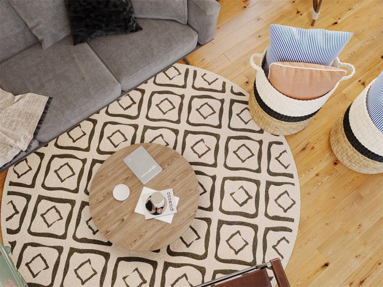 Round Rugitall Cubic Maze White & Cream Rug in living room