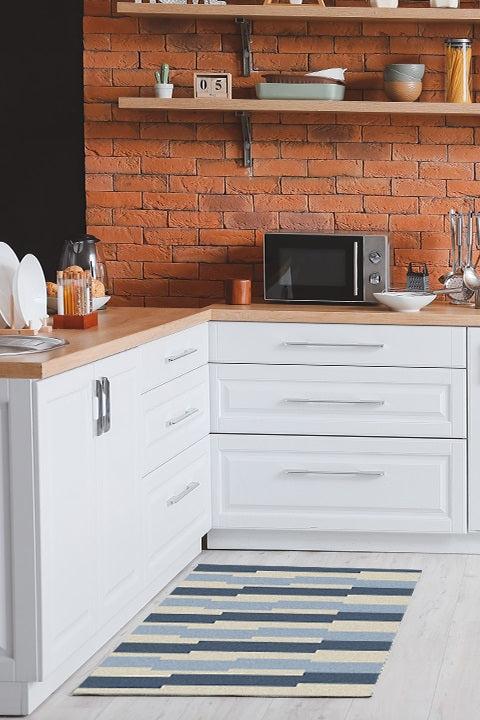 In-Blue Contemporary Rug in kitchen floor