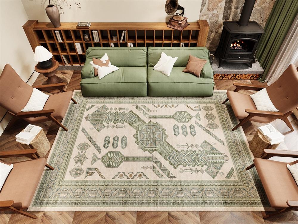 large Rugitall Garden Maze Green Rug in wooden home decor