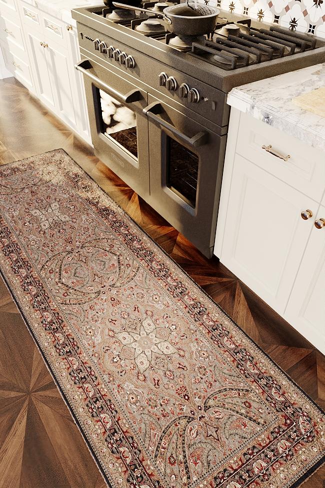 Rugitall Persian red rug in the kitchen wood flooring
