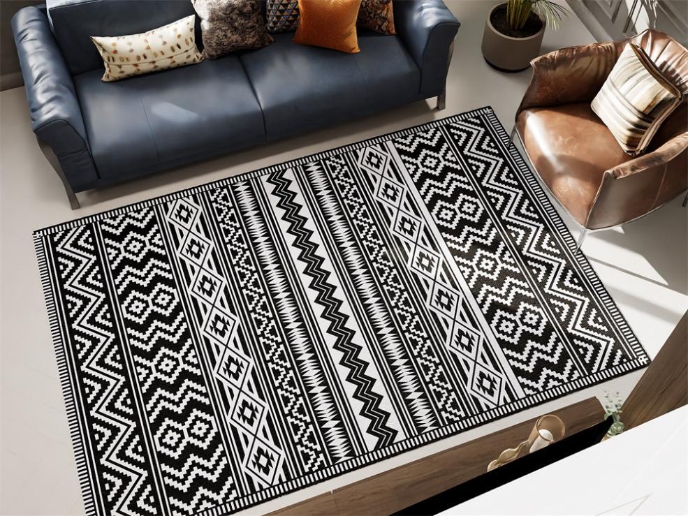 Rugitall Blackout Rhapsody Black Rug in moderate-sized living room