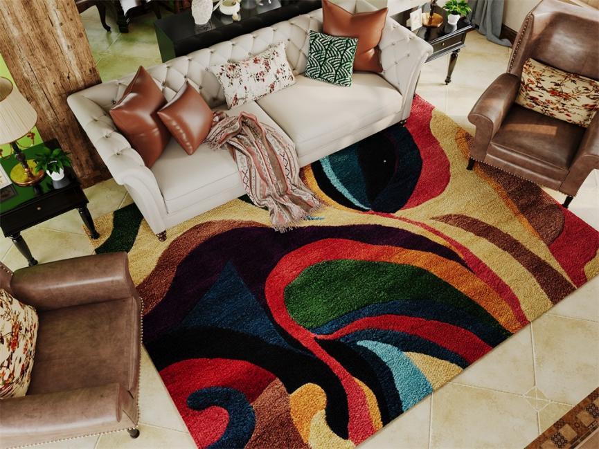 Rugitall Fantastic Dreamland Multicolour Rug in living room with sofa and couch