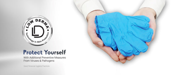 Buy Low Derma Powder and Latex Free Disposable Blue Nitrile Exam Gloves
