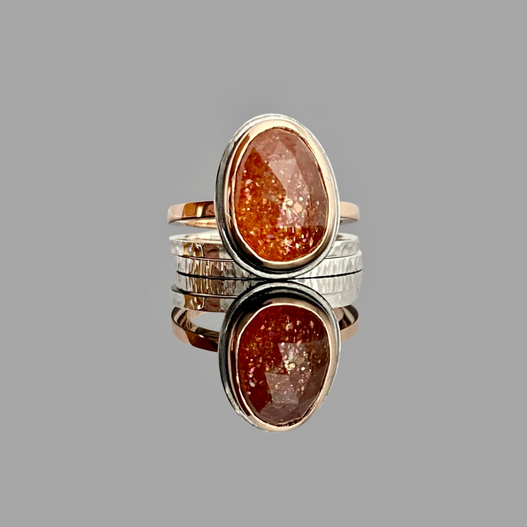 African sunstone stacking rings