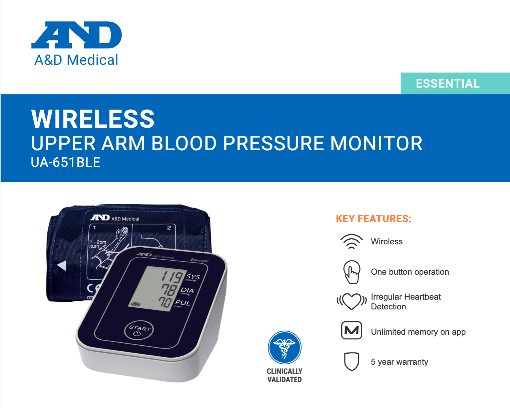 Ultra Portable Wireless Bluetooth Upper Arm Blood Pressure Monitor
