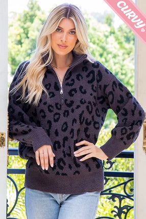 Leopard zip pull over sweater - ramijoesboutique
