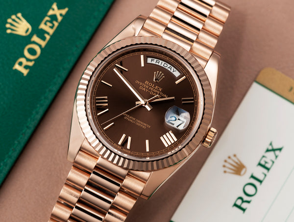Rolex Day-Date rose gold chocolate dial 228235