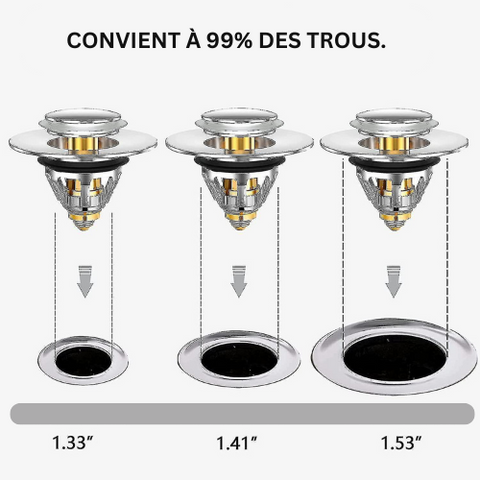 Hikaka Bouchon universel de fuite tête d'eau lavabo, vidange d'évier en  acier inoxydable filtre rebond convertisseur type poussoir noyau (Argent) :  : Cuisine et Maison