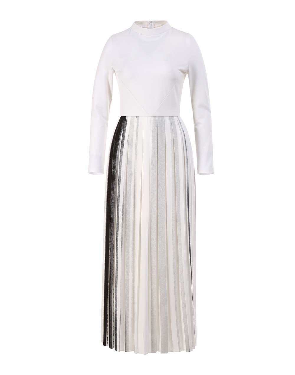 white long sleeve pleated dress