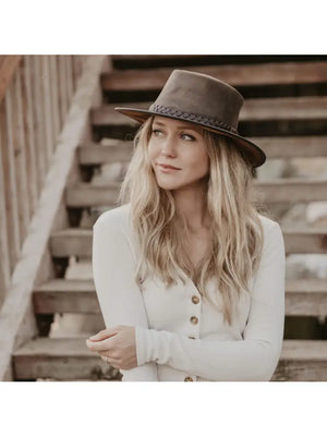 Crushable Leather Outback Hat-Bomber Brown - Outlaws and Gypsies - Leather Bomber Hat