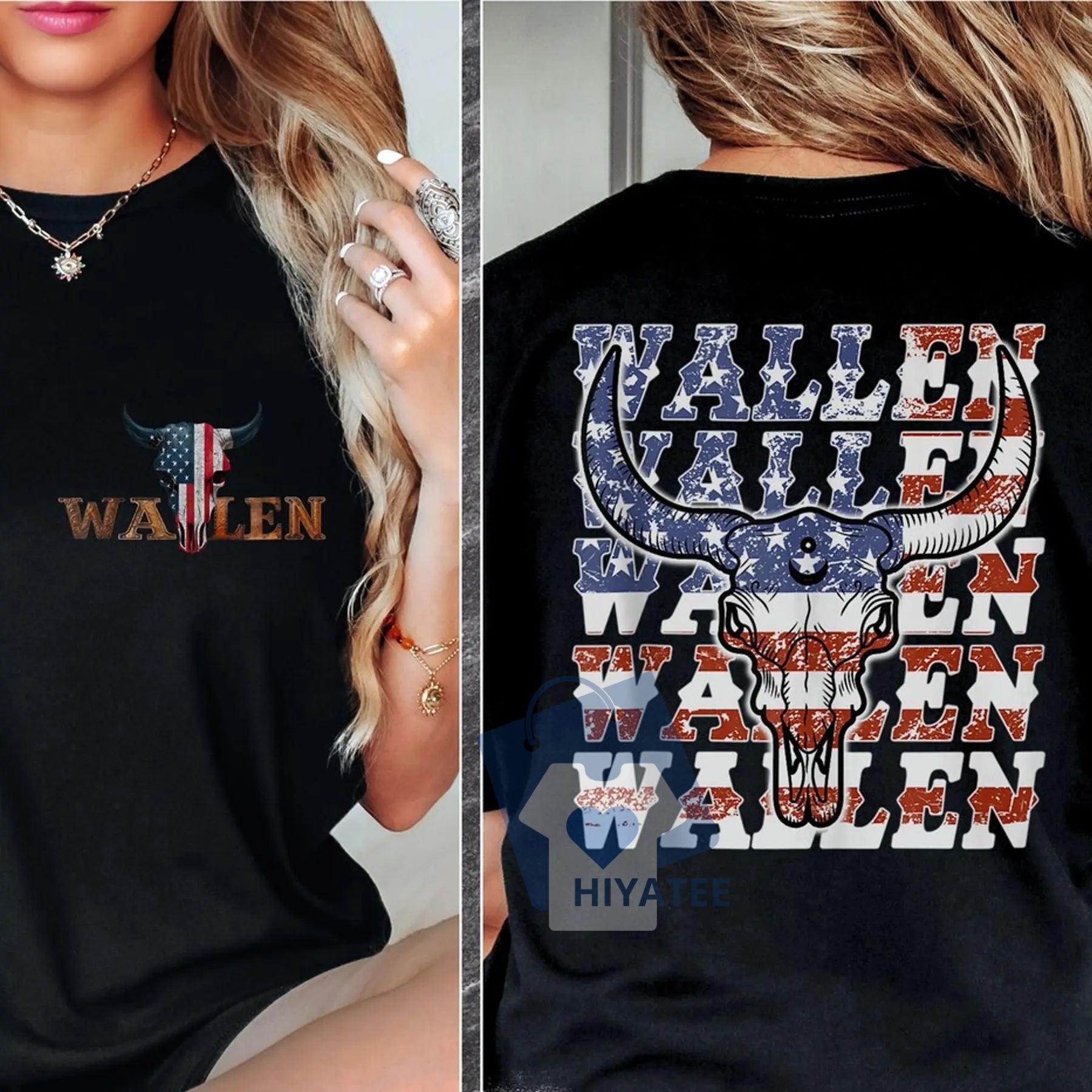Wallen 4th of July Bull Skull Tee – Patriotic Country Streetwear-Hiyatee