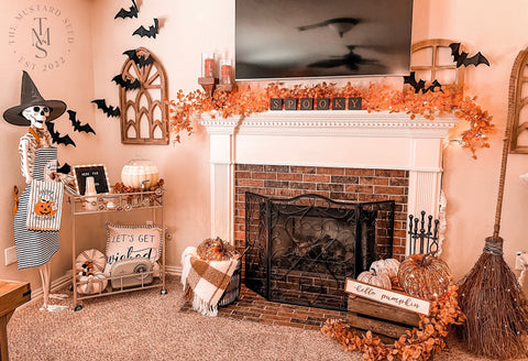 fall and halloween fireplace and mantle