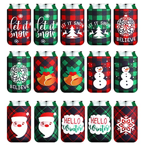 Whaline 12pcs Christmas Beer Can Coolers Sleeves Red Black Plaid Can  Sleeves Can Covers for Beverages, Bottle, Drink Christmas Party Decorations