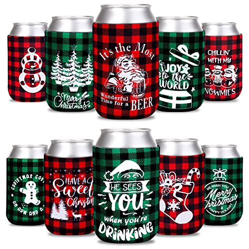 Christmas Koozies Bulk for Cans - Pop Nordic 12 Pack Beer Can Koozies,  Reusable Neoprene Can Coozies Bulk for Christmas Party Supplies