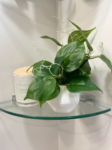 fake plant for bathroom shelf, beautiful large leaf plant for corner shelf, artificial plants, by AllSeasonsHouseDecor