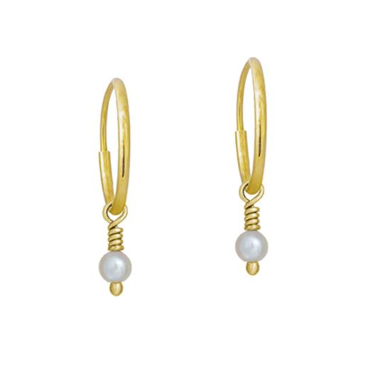 1 - 1.5 mm White Pearl Drop   Endless Hoop Charm Earring