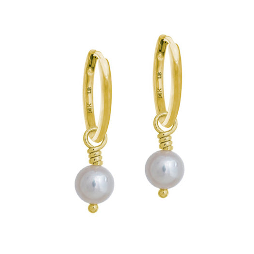 Gold, Cultured Pearl and Charm Hoop Earrings