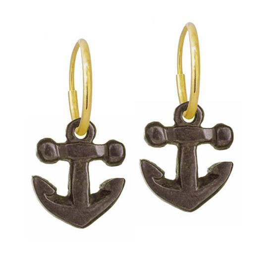 Oxidized Anchor   Endless Hoop Charm Earring