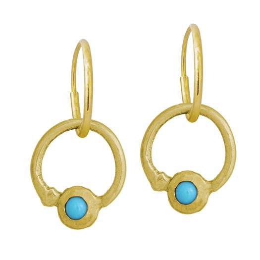 Turquoise Gold Double Hoop   Endless Hoop Charm Earring