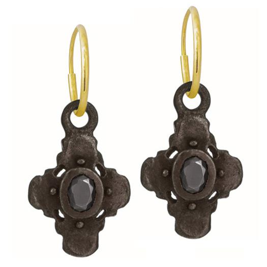 Oxidized Farrah Cross   Endless Hoop Charm Earring