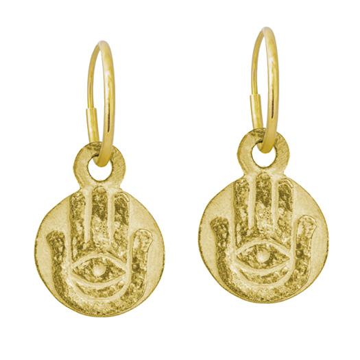 Gold Hamsa Coin   Endless Hoop Charm Earring