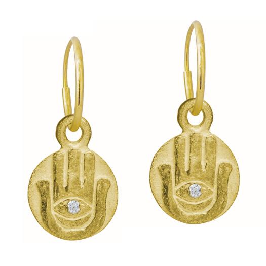 Gold Hamsa Coin with Stone   Endless Hoop Charm Earring