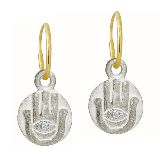 Hamsa Coin with Stone   Endless Hoop Charm Earring