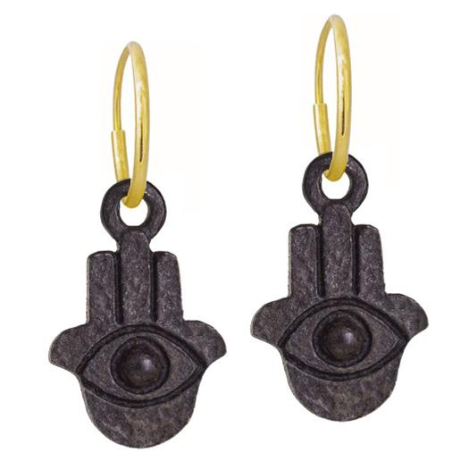 Oxidized Hamsa   Endless Hoop Charm Earring