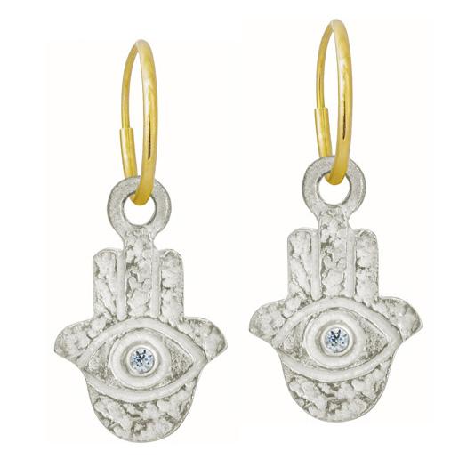 Hamsa with Stone   Endless Hoop Charm Earring