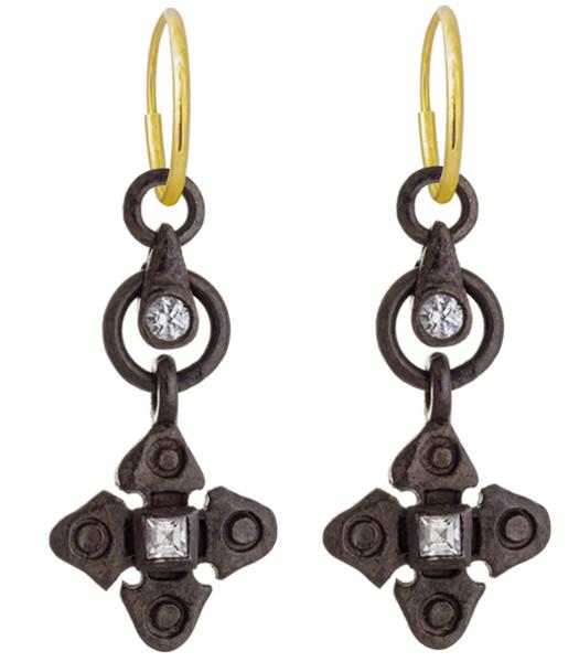 Oxidized Justine Drop with Stone   Endless Hoop Charm Earring