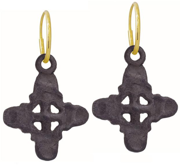 Oxidized Medium Signature Cross   Endless Hoop Charm Earring