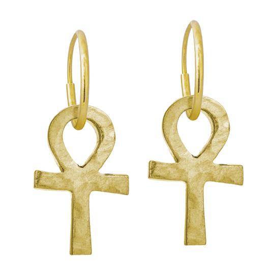 Gold Medium Ankh   Endless Hoop Charm Earring