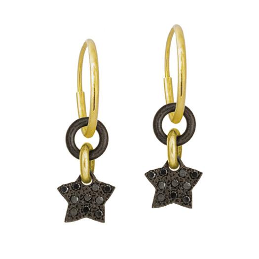 Black Diamond Pav  Thunderstar   Endless Hoop Charm Earring