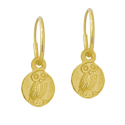 Gold Tiny Athena Owl   Endless Hoop Charm Earring