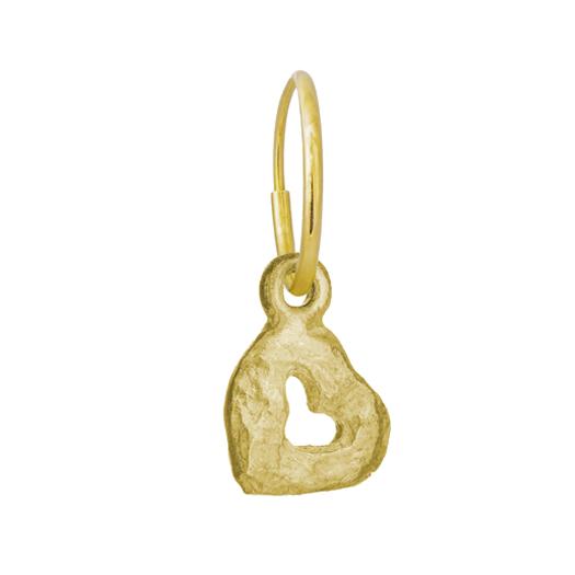 Gold Tiny Old Heart   Endless Hoop Charm Earring