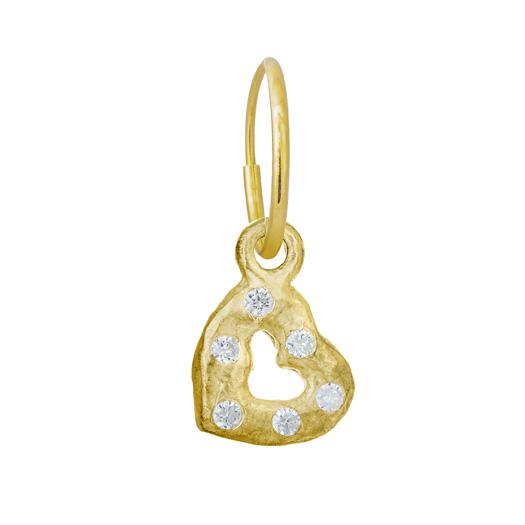Gold Tiny Old Money Heart with Stones   Endless Hoop Charm Earring
