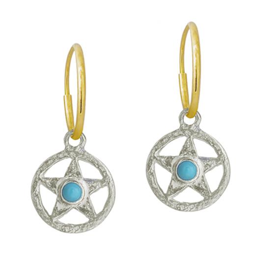 Turquoise Hammered Star   Endless Hoop Charm Earring