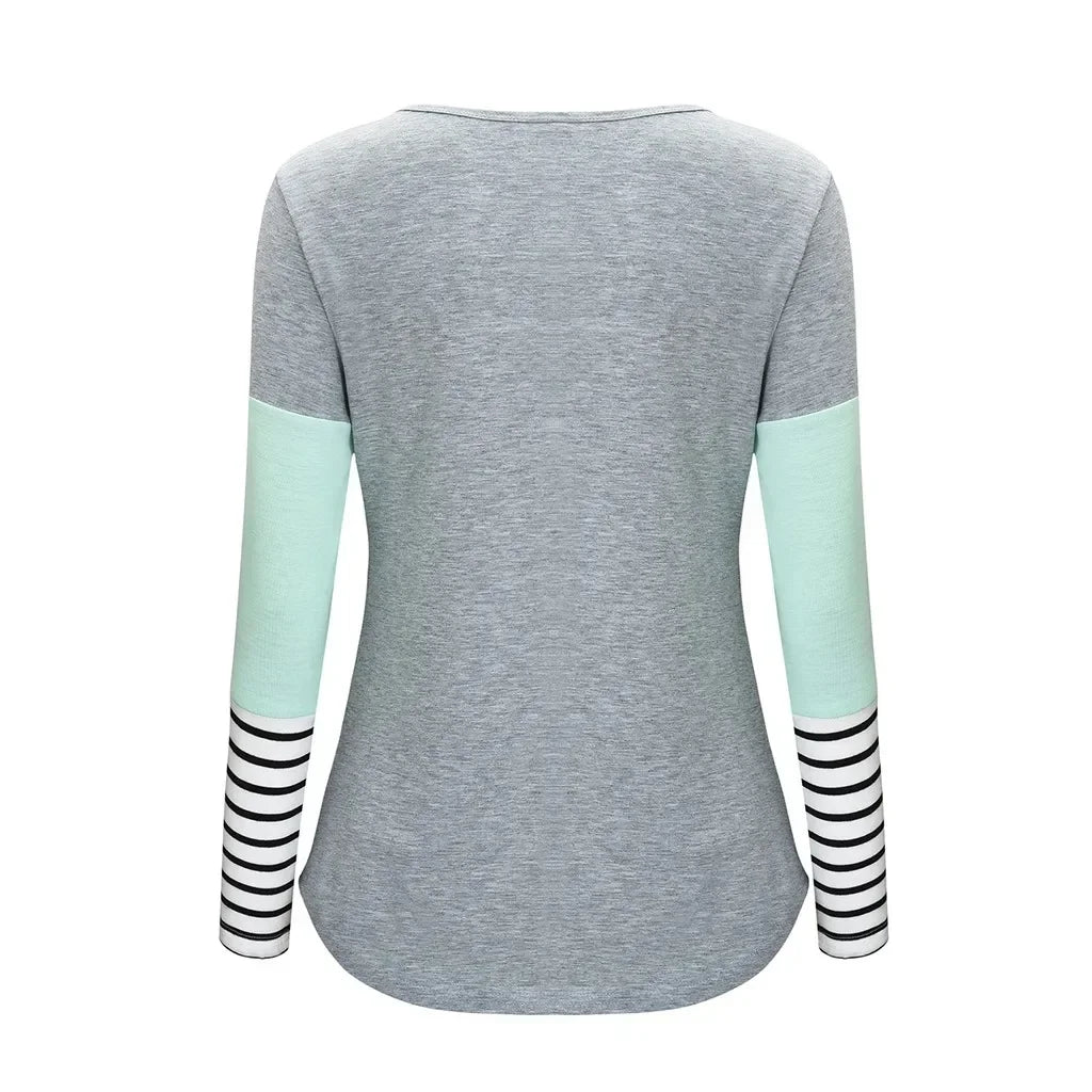 Fashion Pregnant Women Stiching Color Breastfeeding Nursing T Shirts Casual Loose Long Sleeve Tee Tops For Maternity - NTKSTORE