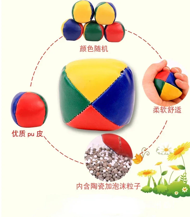 PVC juggling balls filled with leather sandbags 3/6 juggling balls set circus balls 4 panel colors children's outdoor sports toy - NTKSTORE